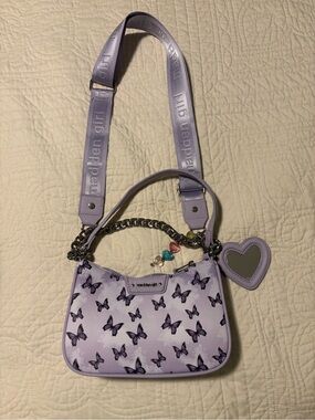 NEW Madden Girl Butterfly Print Mini Tote Crossbody Bag with Heart Mirror